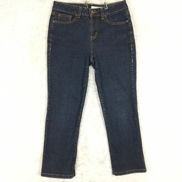 Dkny Denim - DKNY Womens Jeans Slim Straight Cropped Blue Denim Dark Wash Mid Rise 10